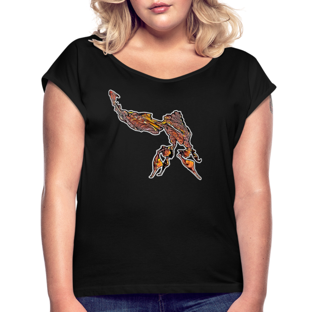 Frauen T-Shirt mit gerollten Ärmeln Phyllocrania paradoxa male - Schwarz