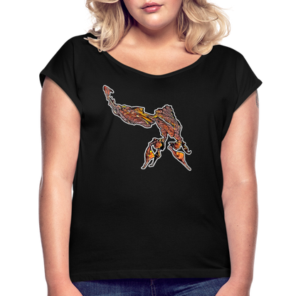 Frauen T-Shirt mit gerollten Ärmeln Phyllocrania paradoxa male - Schwarz