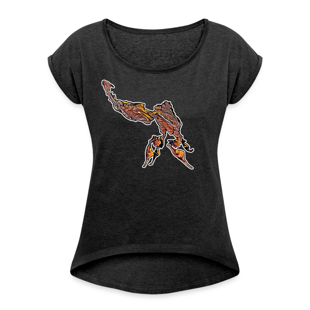 Frauen T-Shirt mit gerollten Ärmeln Phyllocrania paradoxa male - Schwarz meliert