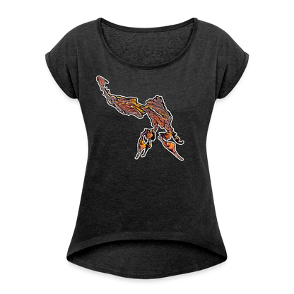 Frauen T-Shirt mit gerollten Ärmeln Phyllocrania paradoxa male - Schwarz meliert