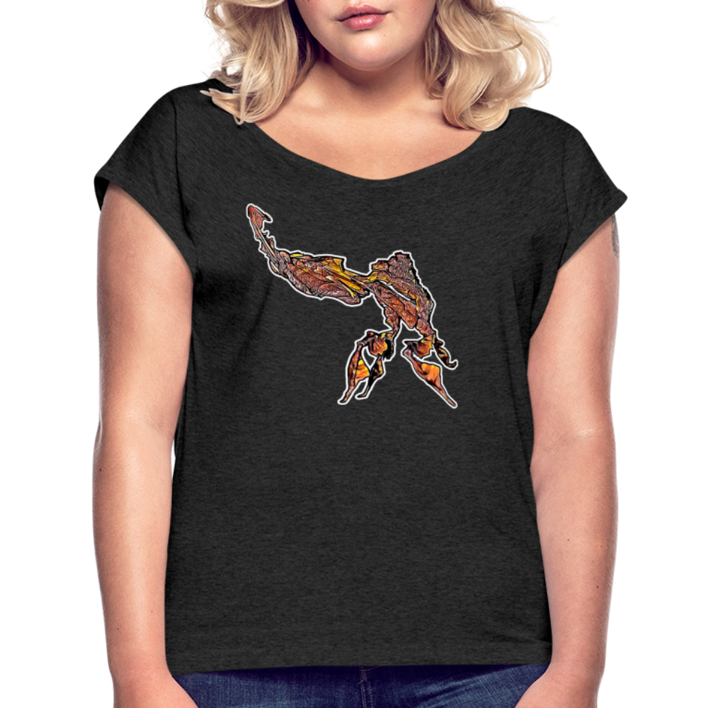 Frauen T-Shirt mit gerollten Ärmeln Phyllocrania paradoxa male - Schwarz meliert