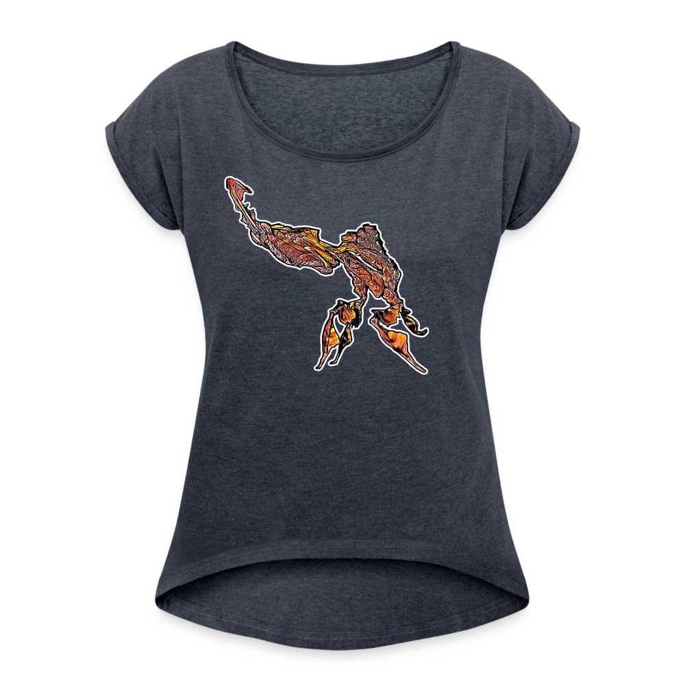 Frauen T-Shirt mit gerollten Ärmeln Phyllocrania paradoxa male - Navy meliert
