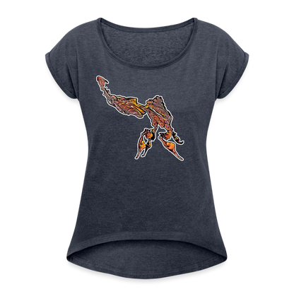 Frauen T-Shirt mit gerollten Ärmeln Phyllocrania paradoxa male - Navy meliert