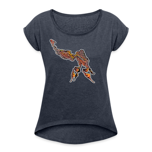 Frauen T-Shirt mit gerollten Ärmeln Phyllocrania paradoxa male - Navy meliert