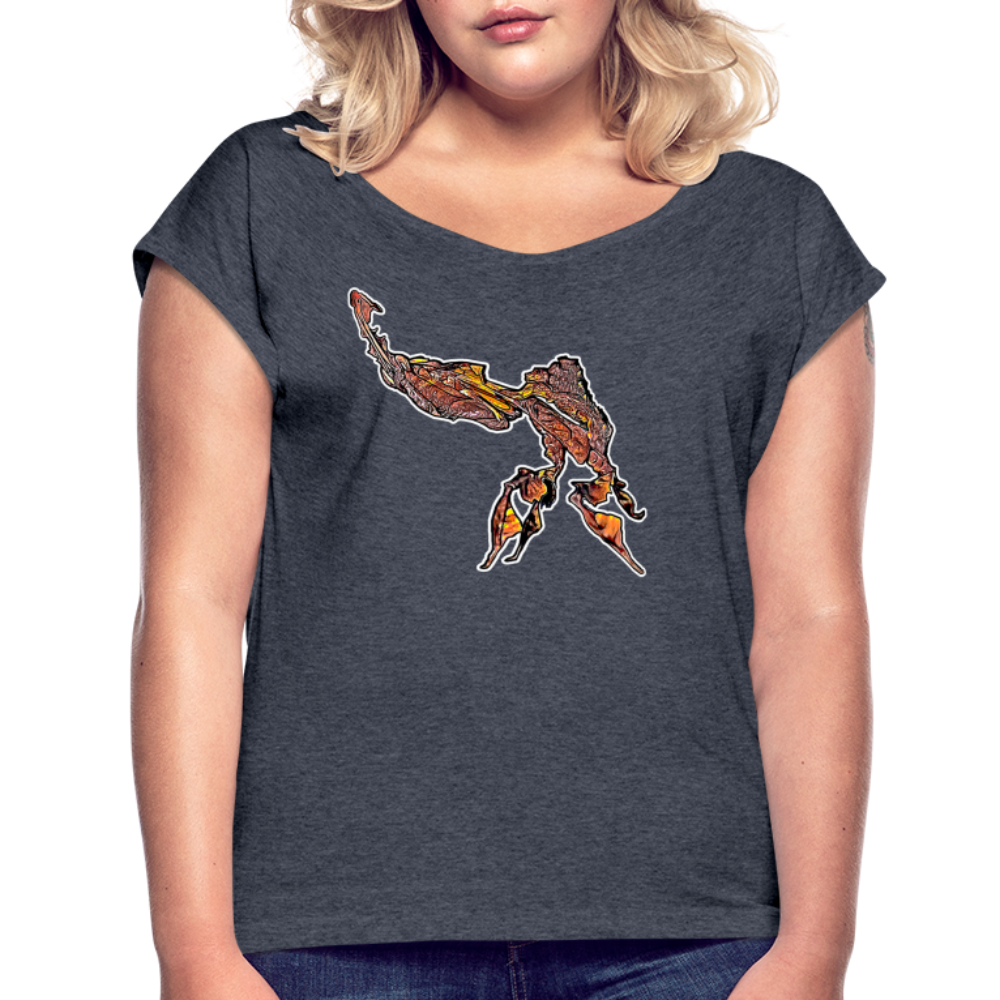 Frauen T-Shirt mit gerollten Ärmeln Phyllocrania paradoxa male - Navy meliert