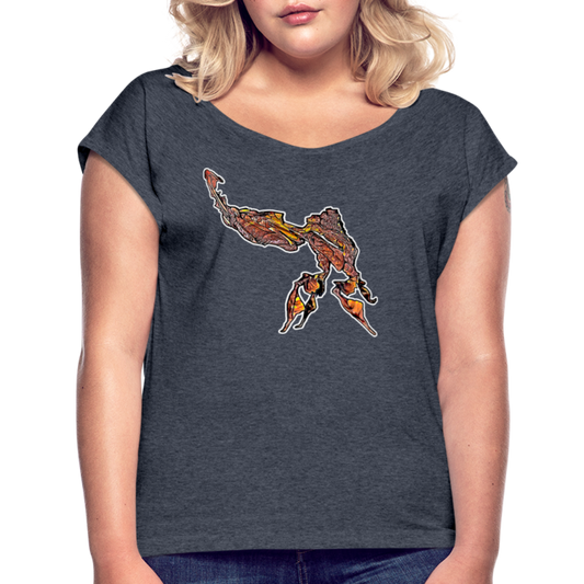 Frauen T-Shirt mit gerollten Ärmeln Phyllocrania paradoxa male - Navy meliert