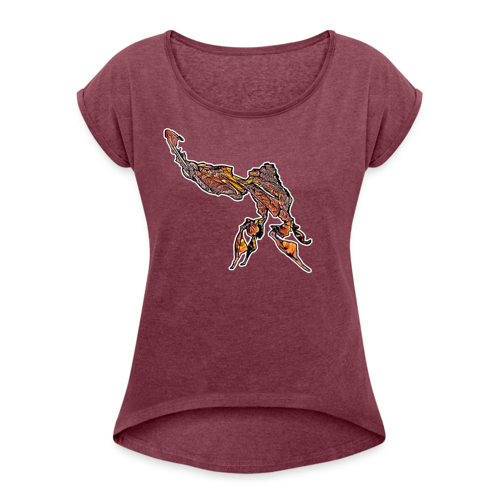 Frauen T-Shirt mit gerollten Ärmeln Phyllocrania paradoxa male - Bordeauxrot meliert