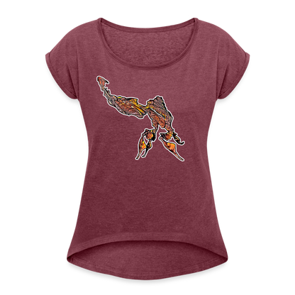 Frauen T-Shirt mit gerollten Ärmeln Phyllocrania paradoxa male - Bordeauxrot meliert