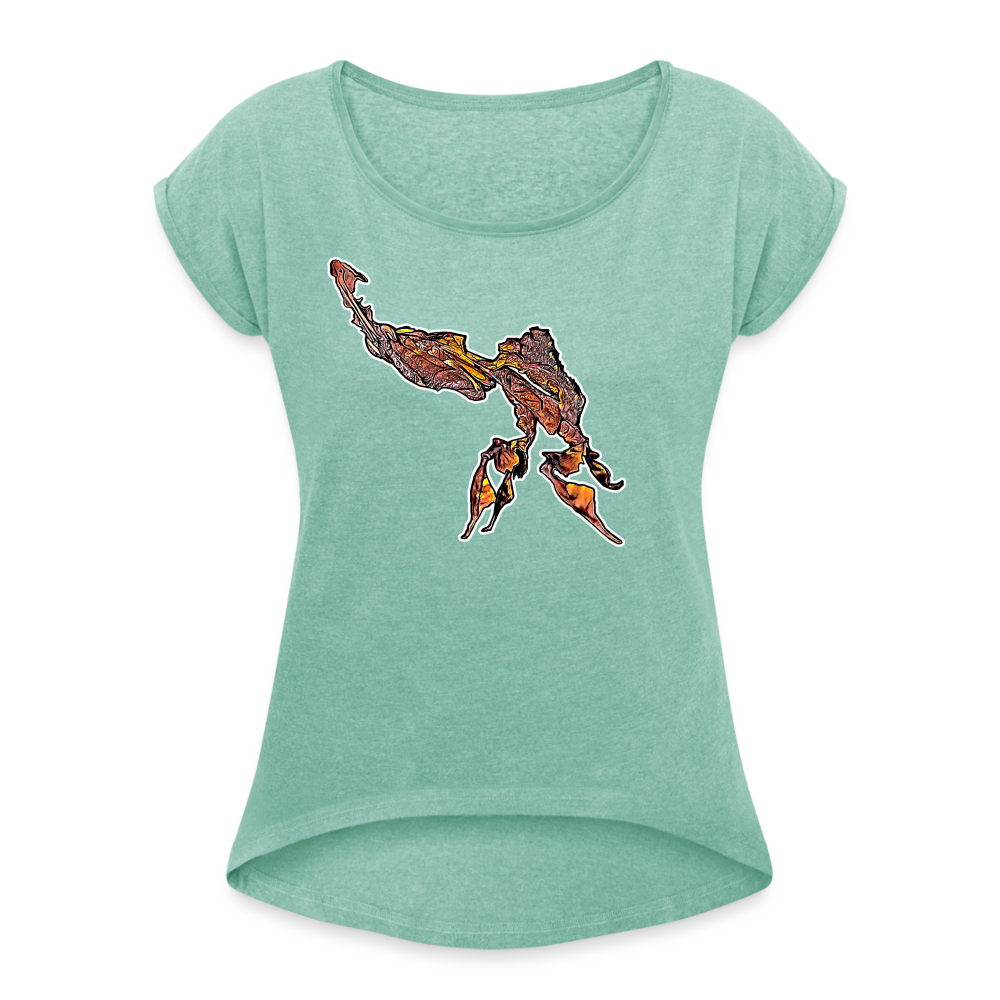 Frauen T-Shirt mit gerollten Ärmeln Phyllocrania paradoxa male - Minze meliert