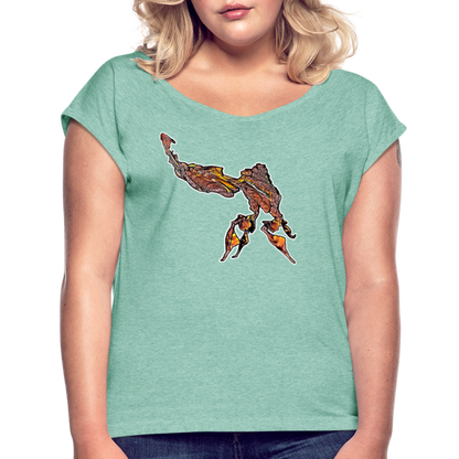 Frauen T-Shirt mit gerollten Ärmeln Phyllocrania paradoxa male - Minze meliert