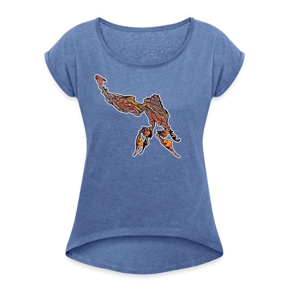 Frauen T-Shirt mit gerollten Ärmeln Phyllocrania paradoxa male - Denim meliert