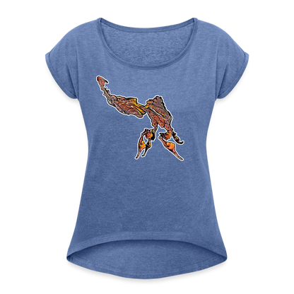 Frauen T-Shirt mit gerollten Ärmeln Phyllocrania paradoxa male - Denim meliert