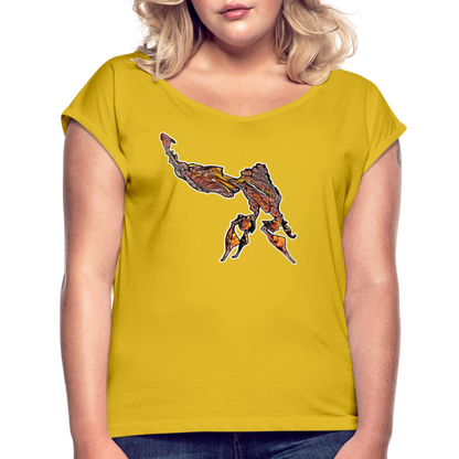 Frauen T-Shirt mit gerollten Ärmeln Phyllocrania paradoxa male - Senfgelb