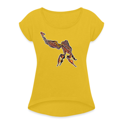 Frauen T-Shirt mit gerollten Ärmeln Phyllocrania paradoxa male - Senfgelb