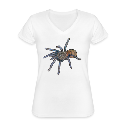 Frauen T-Shirt mit V-Ausschnitt Chromatopelma cyaneopubescens - weiß