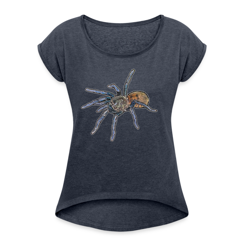 Frauen T-Shirt mit gerollten Ärmeln Chromatopelma cyaneopubescens - Navy meliert