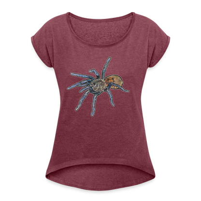 Frauen T-Shirt mit gerollten Ärmeln Chromatopelma cyaneopubescens - Bordeauxrot meliert