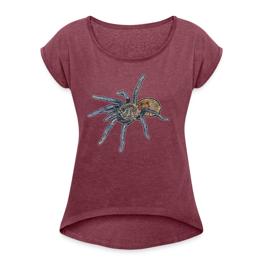 Frauen T-Shirt mit gerollten Ärmeln Chromatopelma cyaneopubescens - Bordeauxrot meliert