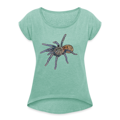 Frauen T-Shirt mit gerollten Ärmeln Chromatopelma cyaneopubescens - Minze meliert