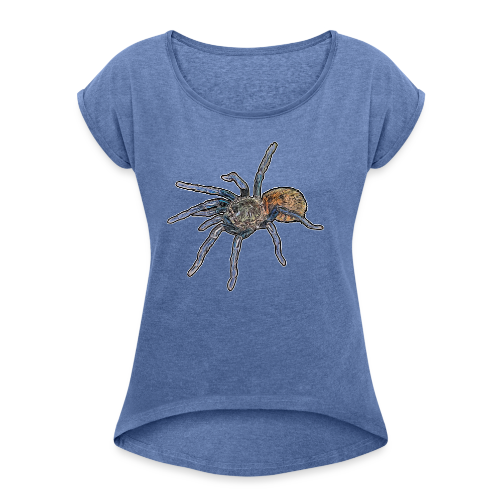 Frauen T-Shirt mit gerollten Ärmeln Chromatopelma cyaneopubescens - Denim meliert