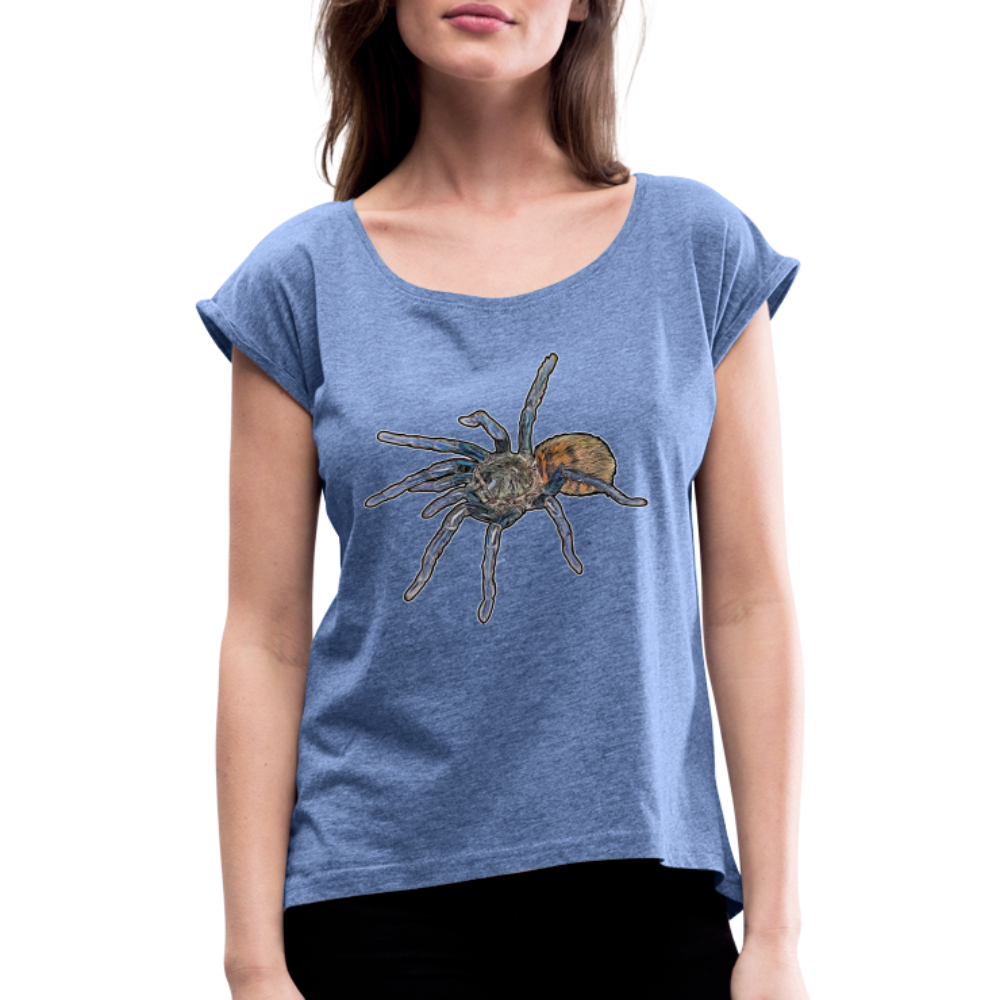 Frauen T-Shirt mit gerollten Ärmeln Chromatopelma cyaneopubescens - Denim meliert