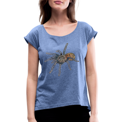 Frauen T-Shirt mit gerollten Ärmeln Chromatopelma cyaneopubescens - Denim meliert