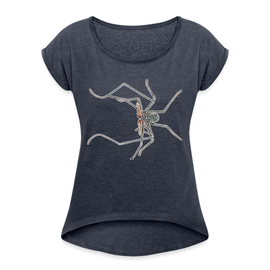 Frauen T-Shirt mit gerollten Ärmeln Euphrynichus bacillifer - Navy meliert