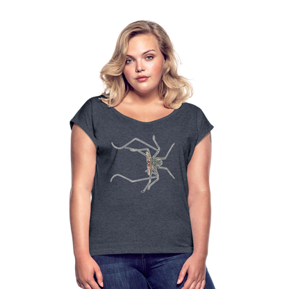 Frauen T-Shirt mit gerollten Ärmeln Euphrynichus bacillifer - Navy meliert