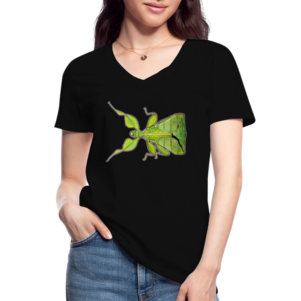 Frauen-T-Shirt mit V-Ausschnitt Phyllium philippinicum female - Schwarz