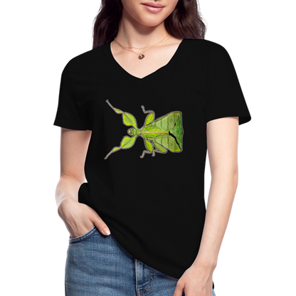 Frauen-T-Shirt mit V-Ausschnitt Phyllium philippinicum female - Schwarz