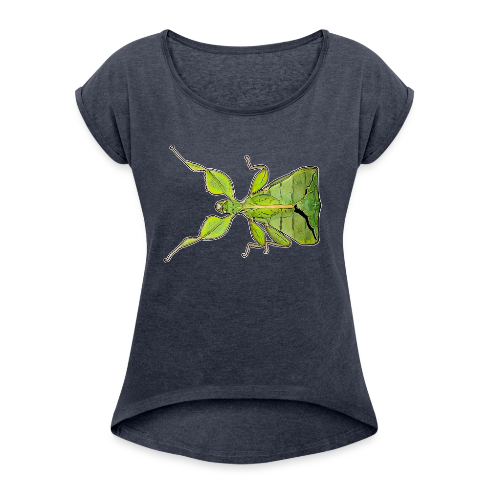 Frauen T-Shirt mit gerollten Ärmeln Phyllium philippinicum female - Navy meliert