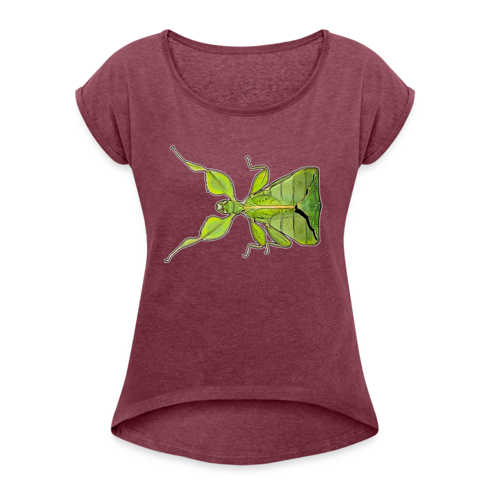 Frauen T-Shirt mit gerollten Ärmeln Phyllium philippinicum female - Bordeauxrot meliert