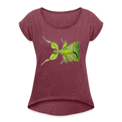 Frauen T-Shirt mit gerollten Ärmeln Phyllium philippinicum female - Bordeauxrot meliert