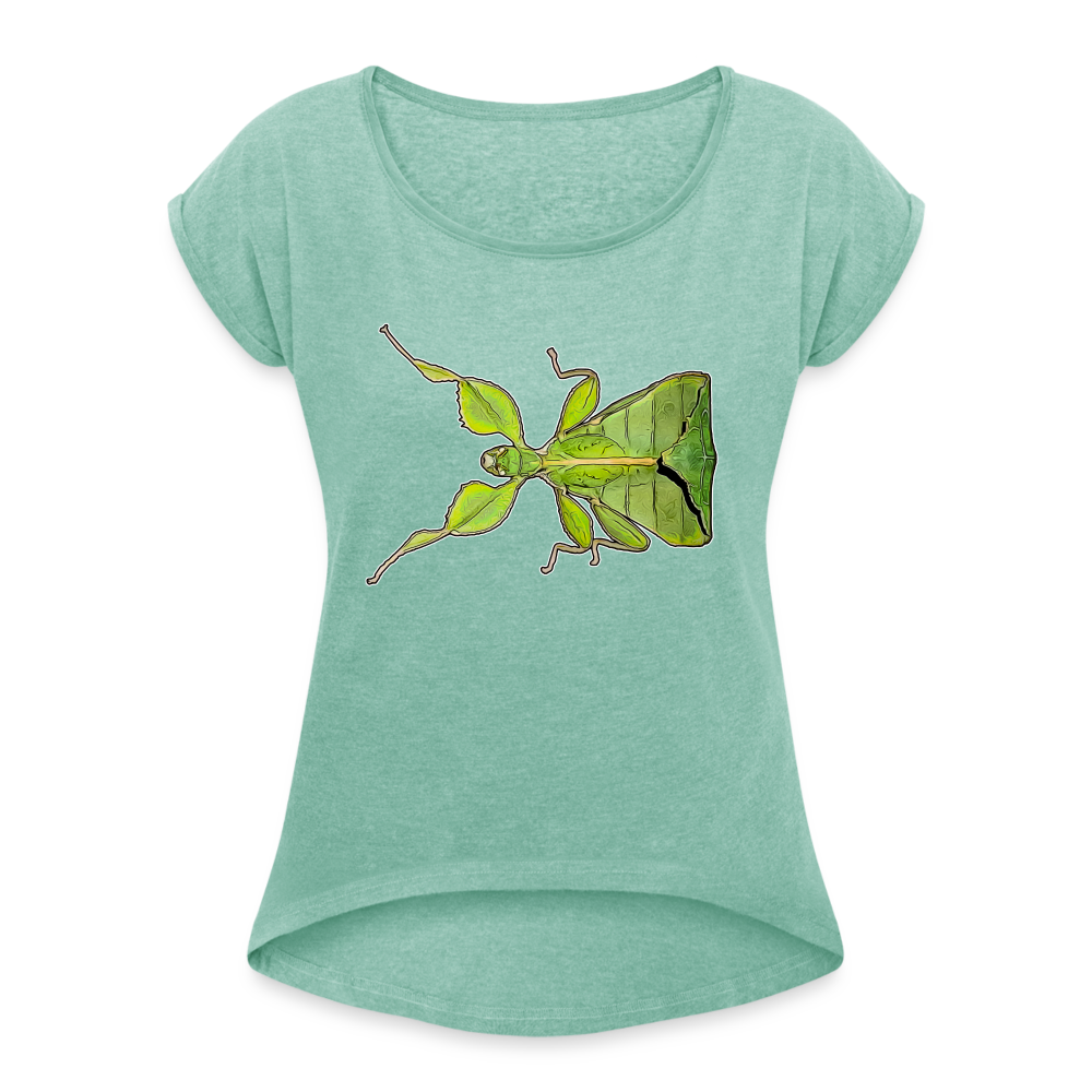 Frauen T-Shirt mit gerollten Ärmeln Phyllium philippinicum female - Minze meliert