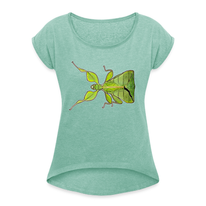 Frauen T-Shirt mit gerollten Ärmeln Phyllium philippinicum female - Minze meliert