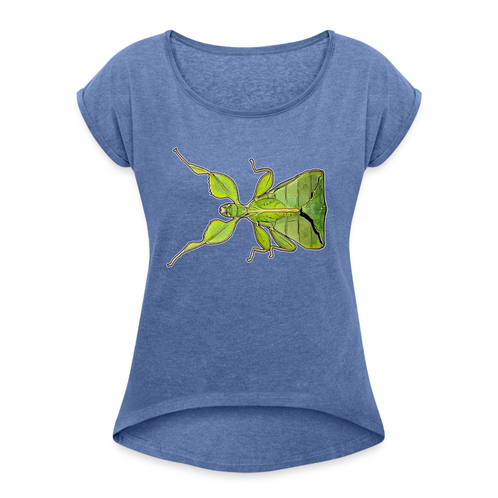Frauen T-Shirt mit gerollten Ärmeln Phyllium philippinicum female - Denim meliert