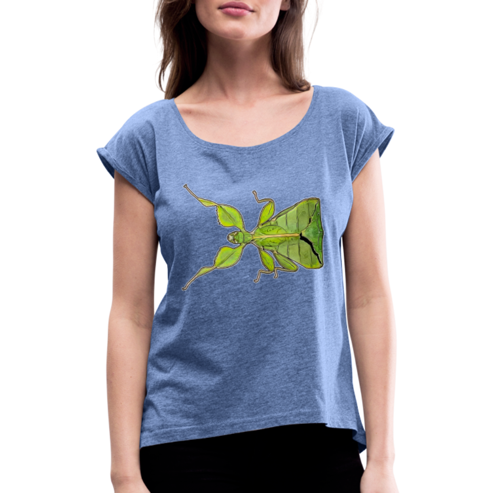 Frauen T-Shirt mit gerollten Ärmeln Phyllium philippinicum female - Denim meliert