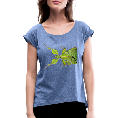 Frauen T-Shirt mit gerollten Ärmeln Phyllium philippinicum female - Denim meliert