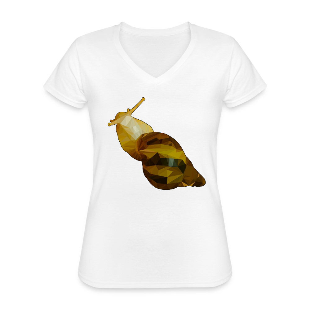 Frauen-T-Shirt mit V-Ausschnitt Achatina reticulata Low Poly - weiß