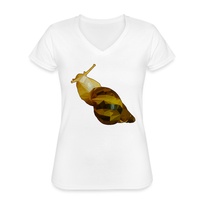 Frauen-T-Shirt mit V-Ausschnitt Achatina reticulata Low Poly - weiß