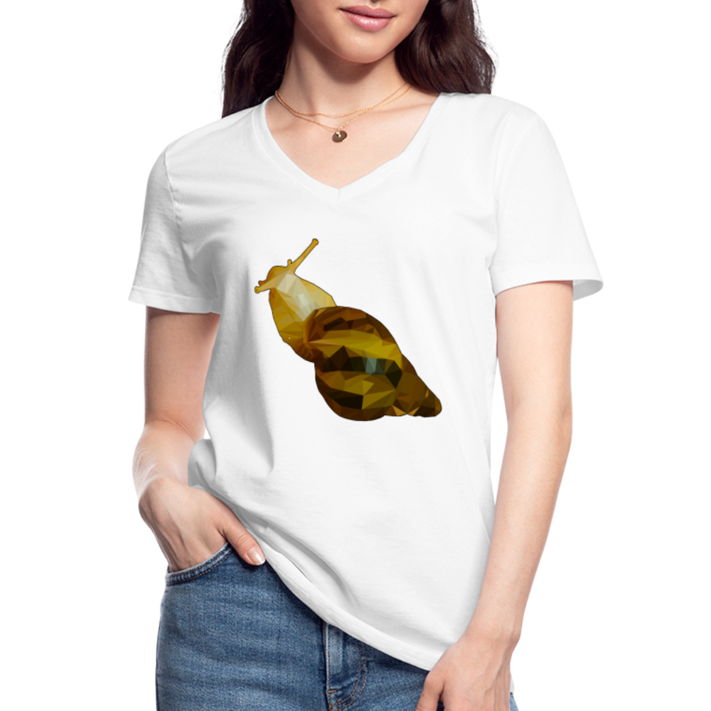 Frauen-T-Shirt mit V-Ausschnitt Achatina reticulata Low Poly - weiß