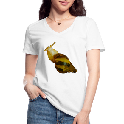 Frauen-T-Shirt mit V-Ausschnitt Achatina reticulata Low Poly - weiß