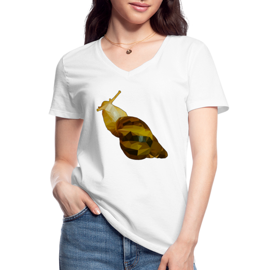 Frauen-T-Shirt mit V-Ausschnitt Achatina reticulata Low Poly - weiß