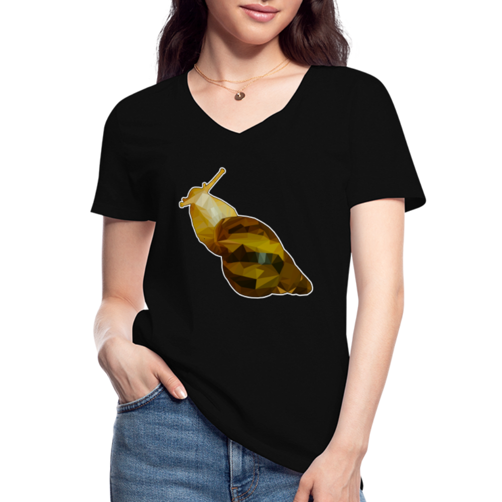 Frauen-T-Shirt mit V-Ausschnitt Achatina reticulata Low Poly - Schwarz