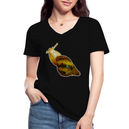 Frauen-T-Shirt mit V-Ausschnitt Achatina reticulata Low Poly - Schwarz