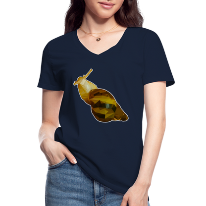 Frauen-T-Shirt mit V-Ausschnitt Achatina reticulata Low Poly - Navy
