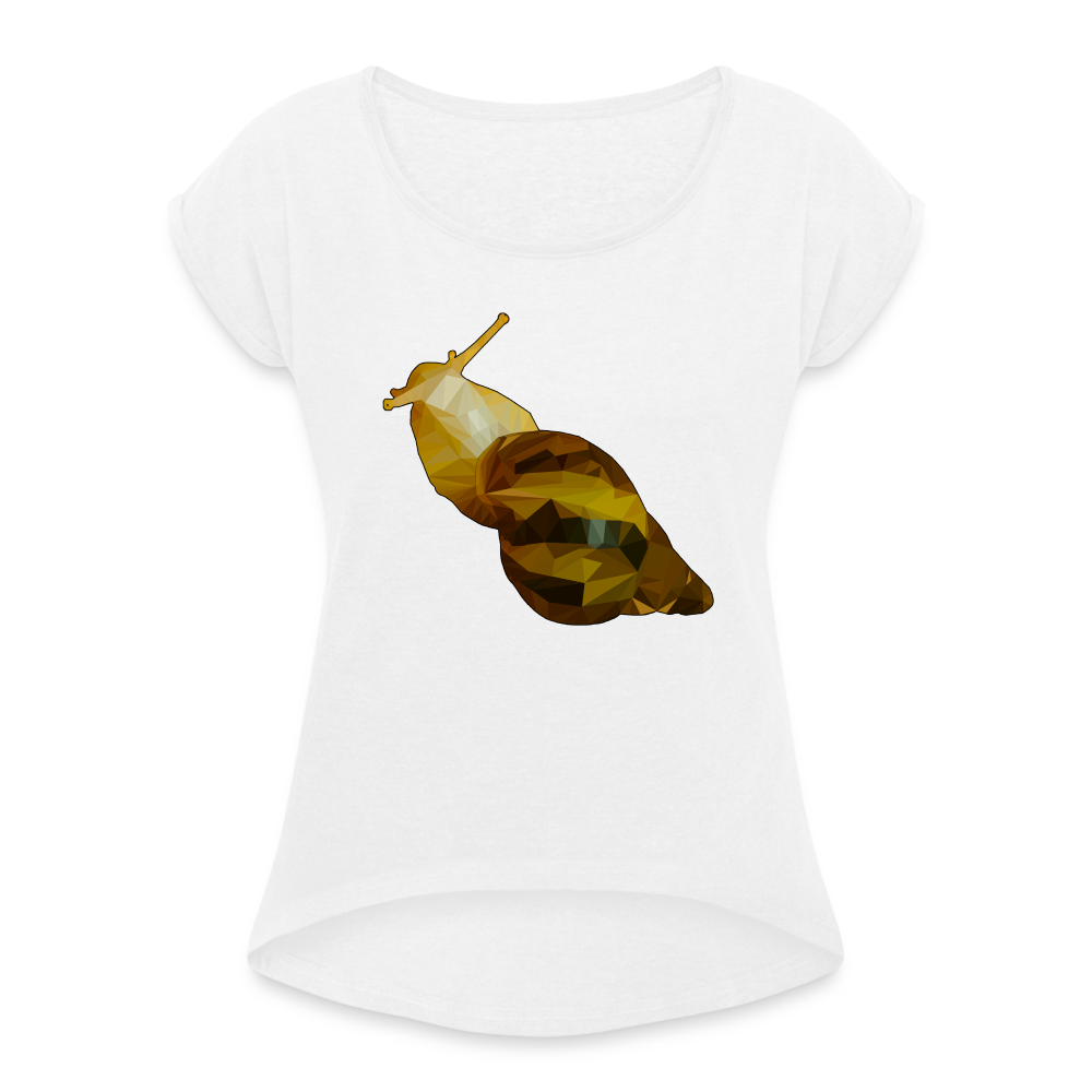 Frauen T-Shirt mit gerollten Ärmeln Achatina reticulata Low Poly - weiß