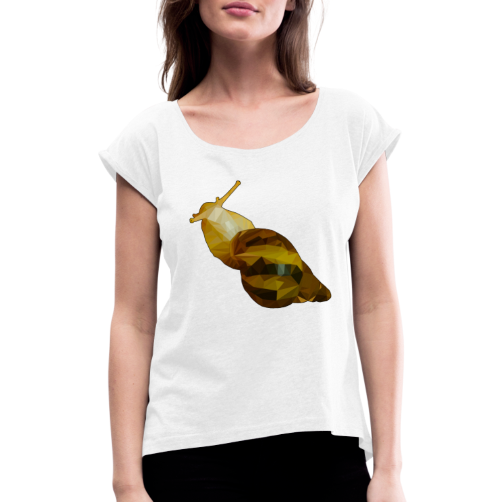 Frauen T-Shirt mit gerollten Ärmeln Achatina reticulata Low Poly - weiß