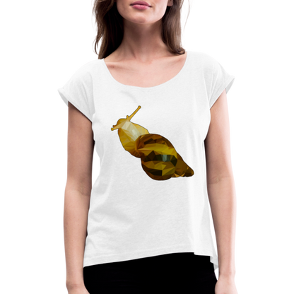 Frauen T-Shirt mit gerollten Ärmeln Achatina reticulata Low Poly - weiß