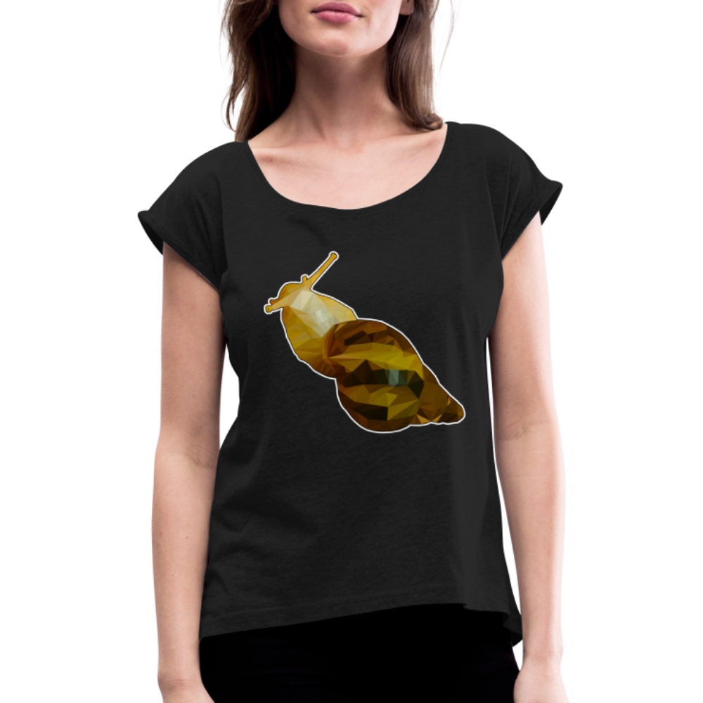 Frauen T-Shirt mit gerollten Ärmeln Achatina reticulata Low Poly - Schwarz